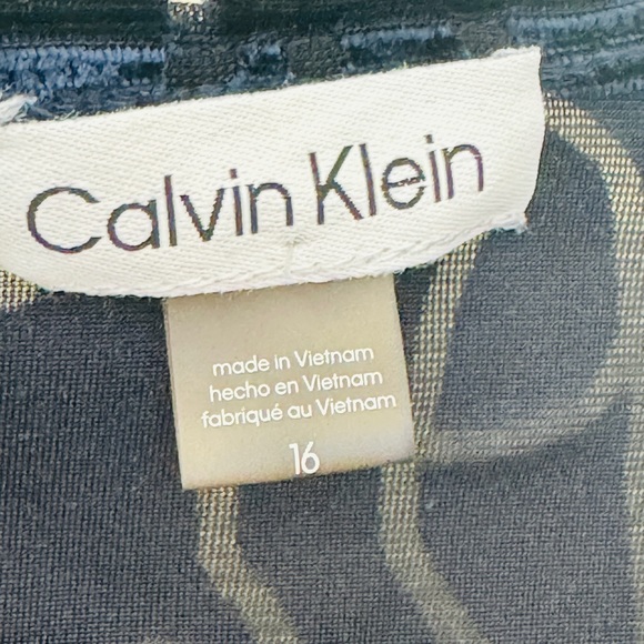 CALVIN KLEIN Blue Velvet Ruffle Style Floral Pattern Dress Plus Size 16 - Picture 3 of 5